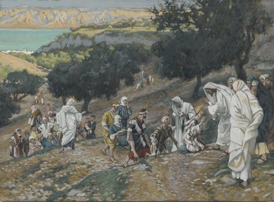 Jezus uzdrawia niewidomych i chromych na górze, ilustracja z Życia naszego Pana Jezusa Chrystusa (wc nad grafitem na papierze) autorstwa James Jacques Joseph Tissot