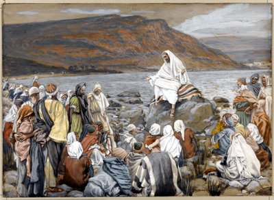 Jezus naucza ludzi nad morzem, ilustracja do Życia Chrystusa, ok. 1886-96 (nieprzezroczysta akwarela na graficie na szarej tekturze) autorstwa James Jacques Joseph Tissot