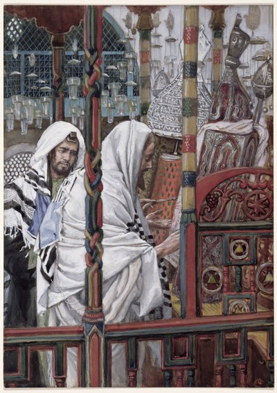 Jezus nauczający w synagodze, ilustracja do Życia Chrystusa, ok. 1886-94 (toaleta i gwasz na tekturze) autorstwa James Jacques Joseph Tissot