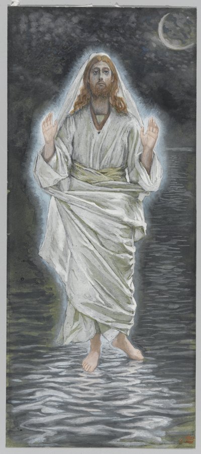 Jezus chodzi po morzu, ilustracja z Życia naszego Pana Jezusa Chrystusa (wc nad grafitem na papierze) autorstwa James Jacques Joseph Tissot