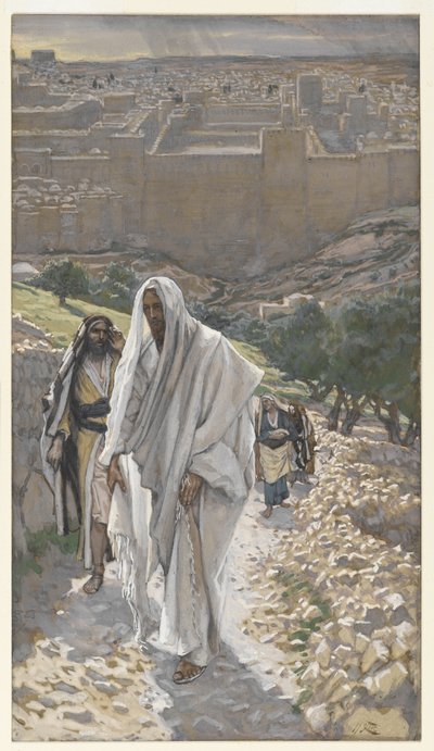 Jezus idzie wieczorem do Betanii, ilustracja z Życia Pana naszego Jezusa Chrystusa, 1886-94 (wc nad grafitem na papierze) autorstwa James Jacques Joseph Tissot