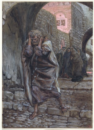 Piotr wyszedł i gorzko płakał, ilustracja do Życia Chrystusa, ok. 1886-1894 (toaleta i gwasz na tekturze) autorstwa James Jacques Joseph Tissot