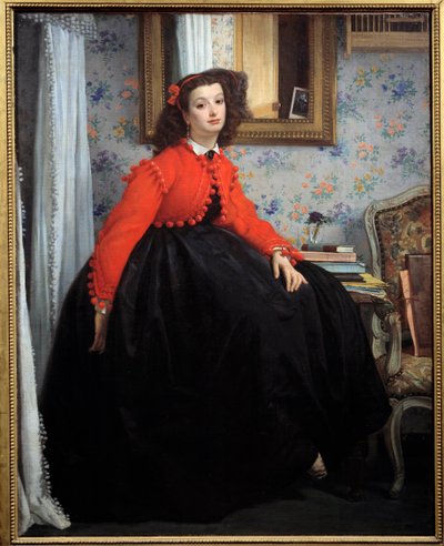 Pełnowymiarowy portret Mademoiselle L. L., czyli młodej dziewczyny w czerwonej marynarce Obraz Jacquesa Josepha (Jacques-Joseph) Tissot z Jamesem Tissotem (1836-1902) 1864 Nd. 1,24x0,99 m Paryż, Muzeum Orsay autorstwa James Jacques Joseph Tissot
