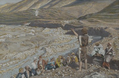 Św. Jan Chrzciciel widzi Jezusa z daleka, ilustracja z Życia Pana naszego Jezusa Chrystusa (wc nad grafitem na papierze) autorstwa James Jacques Joseph Tissot