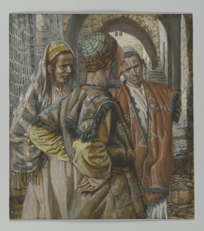 Szymon Cyrenejczyk i jego dwaj synowie Aleksander i Rufus, ilustracja z Życia naszego Pana Jezusa Chrystusa, 1886-94 (wc nad grafitem na papierze) autorstwa James Jacques Joseph Tissot