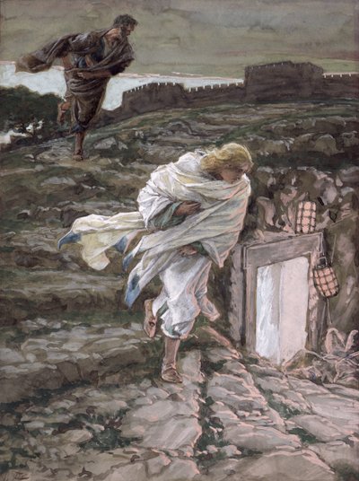 Św. Piotr i św. Jan biegną do grobu, ilustracja do Życia Chrystusa, ok. 1886-94 (toaleta i gwasz na tekturze) autorstwa James Jacques Joseph Tissot