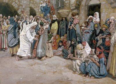 Pozwólcie małym dzieciom przyjść do mnie, ilustracja do życia Chrystusa, ok. 1886-96 (gwasz na tekturze) autorstwa James Jacques Joseph Tissot