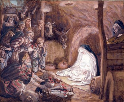 Adoracja pasterzy, ilustracja do Życia Chrystusa, ok. 1886-94 (gwasz na tekturze) autorstwa James Jacques Joseph Tissot