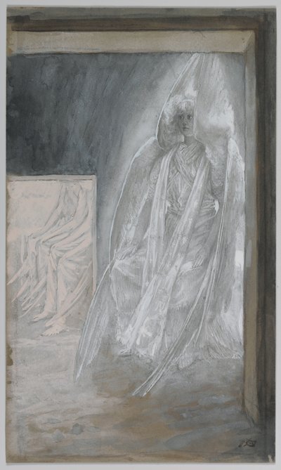 Anioł siedzący na kamieniu grobu, ilustracja z Życia Pana naszego Jezusa Chrystusa, 1886-94 (wc nad grafitem na papierze) autorstwa James Jacques Joseph Tissot