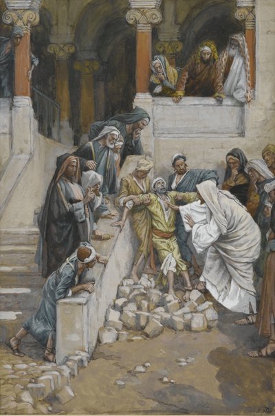 Ślepiec i niemy opętany przez diabły, ilustracja z Życia naszego Pana Jezusa Chrystusa (wc nad grafitem na papierze) autorstwa James Jacques Joseph Tissot