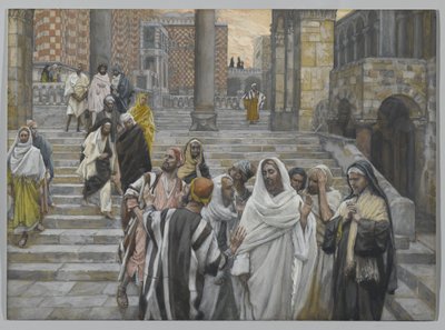 Uczniowie podziwiają budowle świątyni, ilustracja z Życia naszego Pana Jezusa Chrystusa, 1886-94 (wc nad grafitem na papierze) autorstwa James Jacques Joseph Tissot