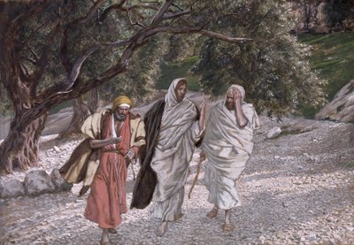 Uczniowie na drodze do Emaus, ilustracja do Życia Chrystusa, ok. 1884-96 (toaleta i gwasz na tekturze) autorstwa James Jacques Joseph Tissot