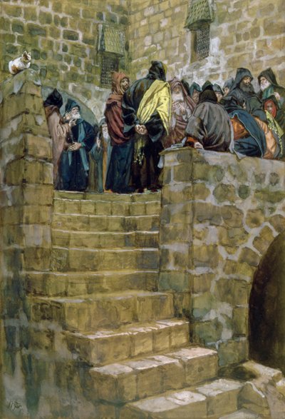 Zła Rada Kajfasza, ilustracja do Życia Chrystusa, ok. 1886-96 (gwasz na tekturze) autorstwa James Jacques Joseph Tissot
