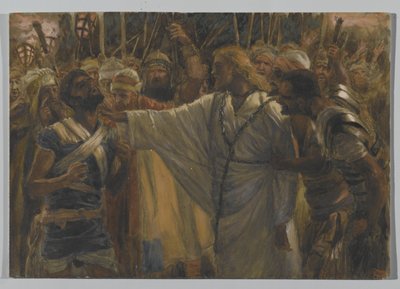 Uzdrowienie Malchusa, ilustracja z Życia naszego Pana Jezusa Chrystusa, 1886-94 (wc nad grafitem na papierze) autorstwa James Jacques Joseph Tissot