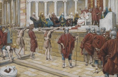 Sąd nad Gabbatą, ilustracja z Życia Pana naszego Jezusa Chrystusa, 1886-94 (wc nad grafitem na papierze) autorstwa James Jacques Joseph Tissot