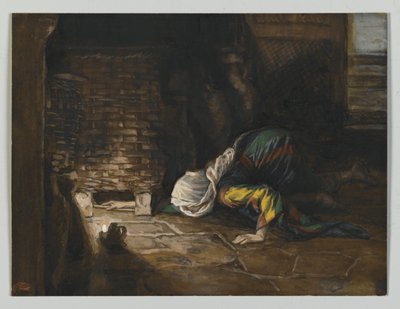 Zaginiona drachma, ilustracja z Życia naszego Pana Jezusa Chrystusa (wc nad grafitem na papierze) (wc nad grafitem na papierze) autorstwa James Jacques Joseph Tissot