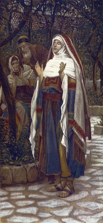 Magnificat (pieśń uwielbienia śpiewana przez Maryję Dziewicę po Zwiastowaniu) - „”Magnificat” – z „Życia naszego Pana Jezusa Chrystusa”” – 1899 James Tissot – La vie de notre seigneur Jesus Christ, Jacques Józef (Jacques Joseph) Tissot dit autorstwa James Jacques Joseph Tissot