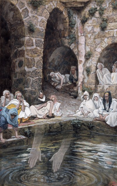Basen Bethesda, ilustracja do Życia Chrystusa, ok. 1886-94 (toaleta i gwasz na tekturze) autorstwa James Jacques Joseph Tissot