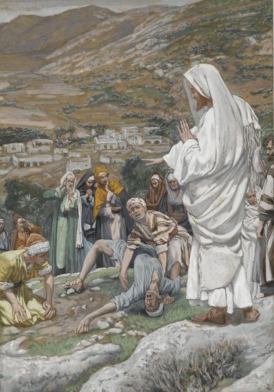 Opętany chłopiec u podnóża góry Tabor, ilustracja z Życia naszego Pana Jezusa Chrystusa, 1886-96 (wc nad grafitem na papierze) autorstwa James Jacques Joseph Tissot