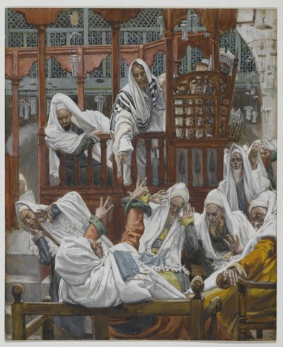 Opętany w synagodze, ilustracja z Życia Pana naszego Jezusa Chrystusa (wc nad grafitem na papierze) autorstwa James Jacques Joseph Tissot