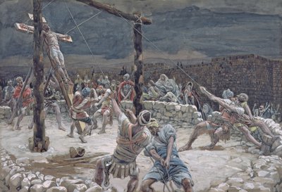 Podniesienie Krzyża, ilustracja do życia Chrystusa, ok. 1886-94 (toaleta i gwasz na tekturze) autorstwa James Jacques Joseph Tissot