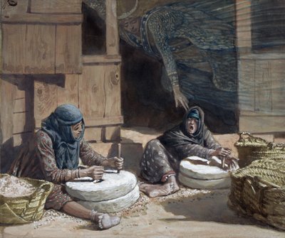 Dwie kobiety w młynie, ilustracja do Życia Chrystusa, ok. 1886-94 (toaleta i gwasz na tekturze) autorstwa James Jacques Joseph Tissot