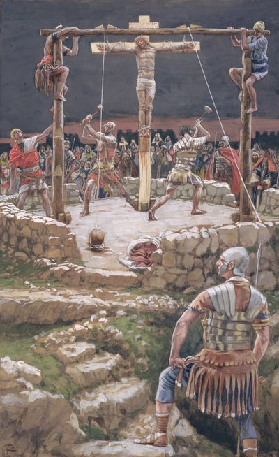 Zaklinowanie krzyża, ilustracja do życia Chrystusa, ok. 1886-94 (toaleta i gwasz na tekturze) autorstwa James Jacques Joseph Tissot