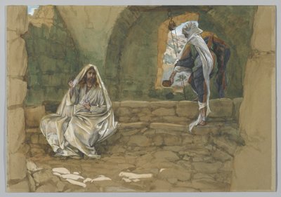 Kobieta z Samarii przy studni, ilustracja z Życia naszego Pana Jezusa Chrystusa (wc nad grafitem na papierze) autorstwa James Jacques Joseph Tissot