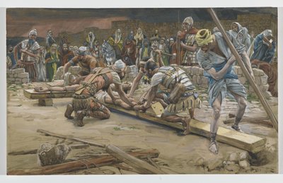 Gwóźdź do stóp, ilustracja z Życia Pana naszego Jezusa Chrystusa, 1886-94 (wc nad grafitem na papierze) autorstwa James Jacques Joseph Tissot