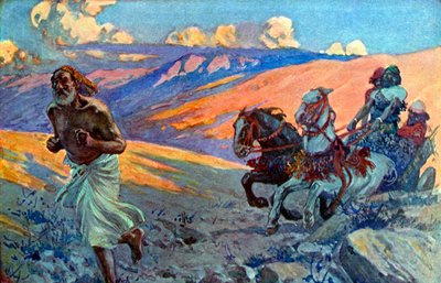 Eliasz biegnie przed rydwanem Achaba - Biblia autorstwa James Jacques Joseph after Tissot