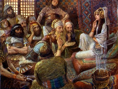 Filistyni odwiedzają Dalilę - Biblia autorstwa James Jacques Joseph after Tissot