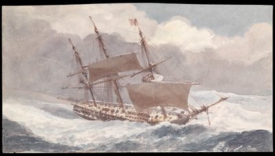 Barham u wybrzeży Sardynii podczas rejsu do Anglii z wiceadmirałem Sir Pulteneyem Malcolmem, połowa XIX wieku (akwarela) autorstwa James Kennett Willson