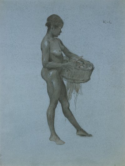 Murzynka niosąca kosz warzyw (węgiel na papierze) autorstwa James Kerr Lawson