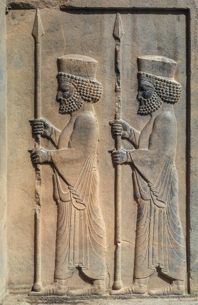 Rzeźbiona płaskorzeźba w Persepolis. Dariusz I rozpoczął budowę swojej ceremonialnej stolicy w... autorstwa James L Stanfield