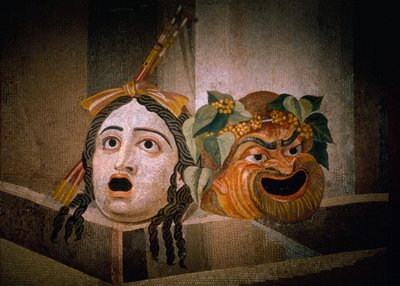 Rzymska mozaika z II wieku n.e. przedstawiająca tragedię i komedię. Musei Capitolini, Rzym, Włochy. autorstwa James L Stanfield