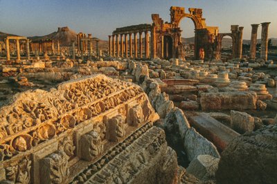 Widok na rzymskie ruiny w Palmyrze. PALMYRA, SYRIA. autorstwa James L Stanfield