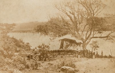 Czytanie ultimatum dla wodzów Zulu po Natalskiej stronie Drift Lower Tugela autorstwa James Lloyd