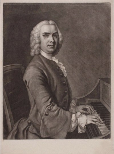 Portret organisty i kompozytora Johna Stanleya 1712-1786. autorstwa James MacArdell