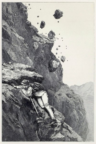Kanonada na Matterhorn, z Wyścigów wśród Alp w latach 1860 - 69, wyd. 1871 autorstwa James Mahoney