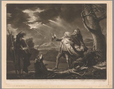 David Garrick als koning Lear met de graaf van Kent en Edgar vermomd als Tom in een stormachtig landschap   1374708   pl       polish Successfully Translated  Original: The Flight into Egypt with a Shepherd Watching from Behind a Tree Translat: The Flight  autorstwa James McArdell