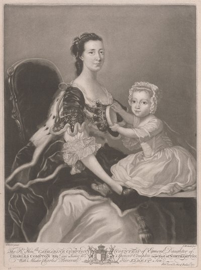 Wielce Czcigodna Catherine Compton…, hrabina Egmont…, z mistrzem Charlesem Percevalem, jej najstarszym synem autorstwa James McArdell
