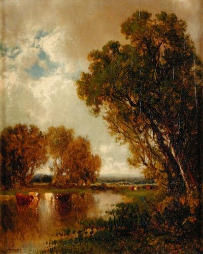 Krowy w krajobrazie (olej na płótnie) autorstwa James McDougal Hart