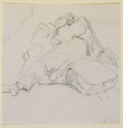 Mężczyzna śpi na stercie bagażu autorstwa James Abbott McNeill Whistler