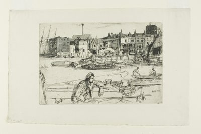 Black Lion Wharf, z serii szesnastu rycin przedstawiających sceny nad Tamizą („Zestaw Tamizy”) autorstwa James Abbott McNeill Whistler