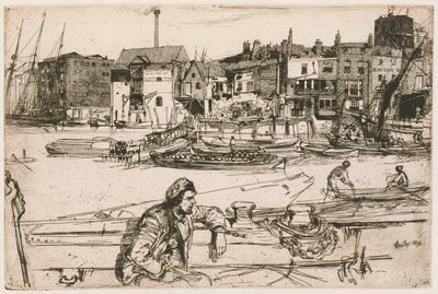 Black Lion Wharf, z zestawu Tamizy (seria szesnastu rycin przedstawiających sceny nad Tamizą i inne tematy) autorstwa James Abbott McNeill Whistler