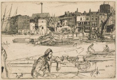 Black Lion Wharf, z zestawu Tamizy (seria szesnastu rycin przedstawiających sceny nad Tamizą i inne tematy) autorstwa James Abbott McNeill Whistler