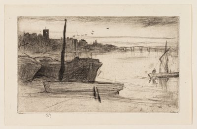 Most Chelsea i kościół autorstwa James Abbott McNeill Whistler