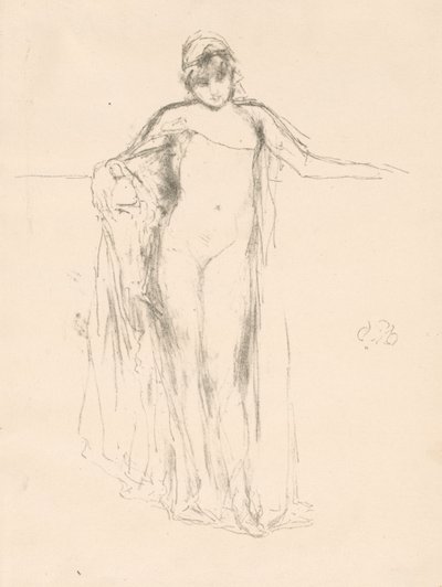 Model z drapowaniem, stojący autorstwa James McNeill Whistler