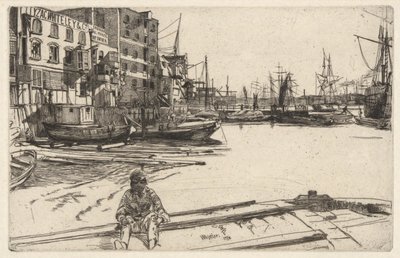 Eagle Wharf (Tyzac, Whiteley & Co.), z zestawu Tamizy (seria szesnastu rycin przedstawiających sceny nad Tamizą i inne tematy) autorstwa James Abbott McNeill Whistler