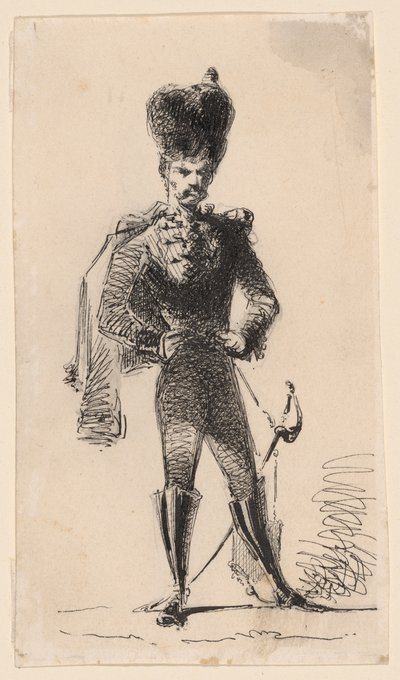 Huzar (recto) Człowiek z cylindrem i zabandażowaną głową (verso) autorstwa James Abbott McNeill Whistler